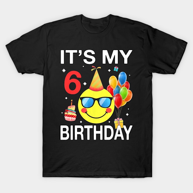 Kids Emoji Its My 6th Birthday T-Shirt Fun 6 Years Old T-Shirt by franzaled